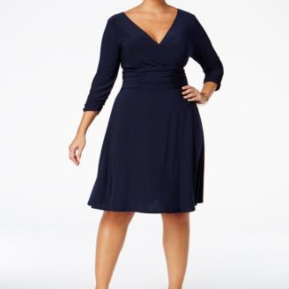 NY Collection NAVY 3/4 SLEEVE DRESS - Plus sz: 2X